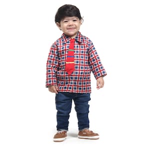 Camisa Caipira Bebê Xadrez Festa Junina Vermelha com Gravata
