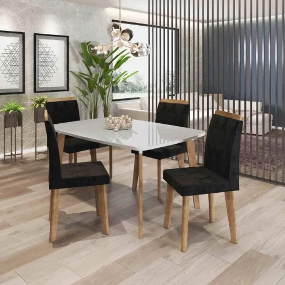 Mesa De Jantar Jade Com 4 Cadeiras Diamante Pés Oblongo Off White Com Aveludado Black – RV Moveis