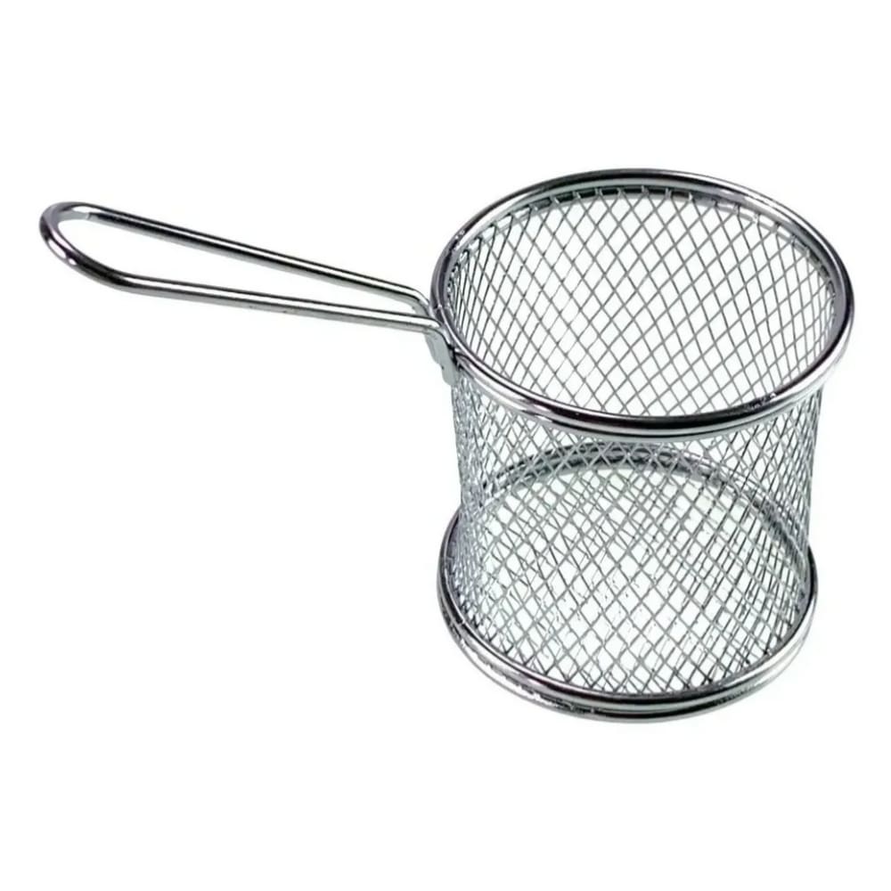 4 Mini Cesto Redondo Inox P/ Servir Batata Frita E Porções