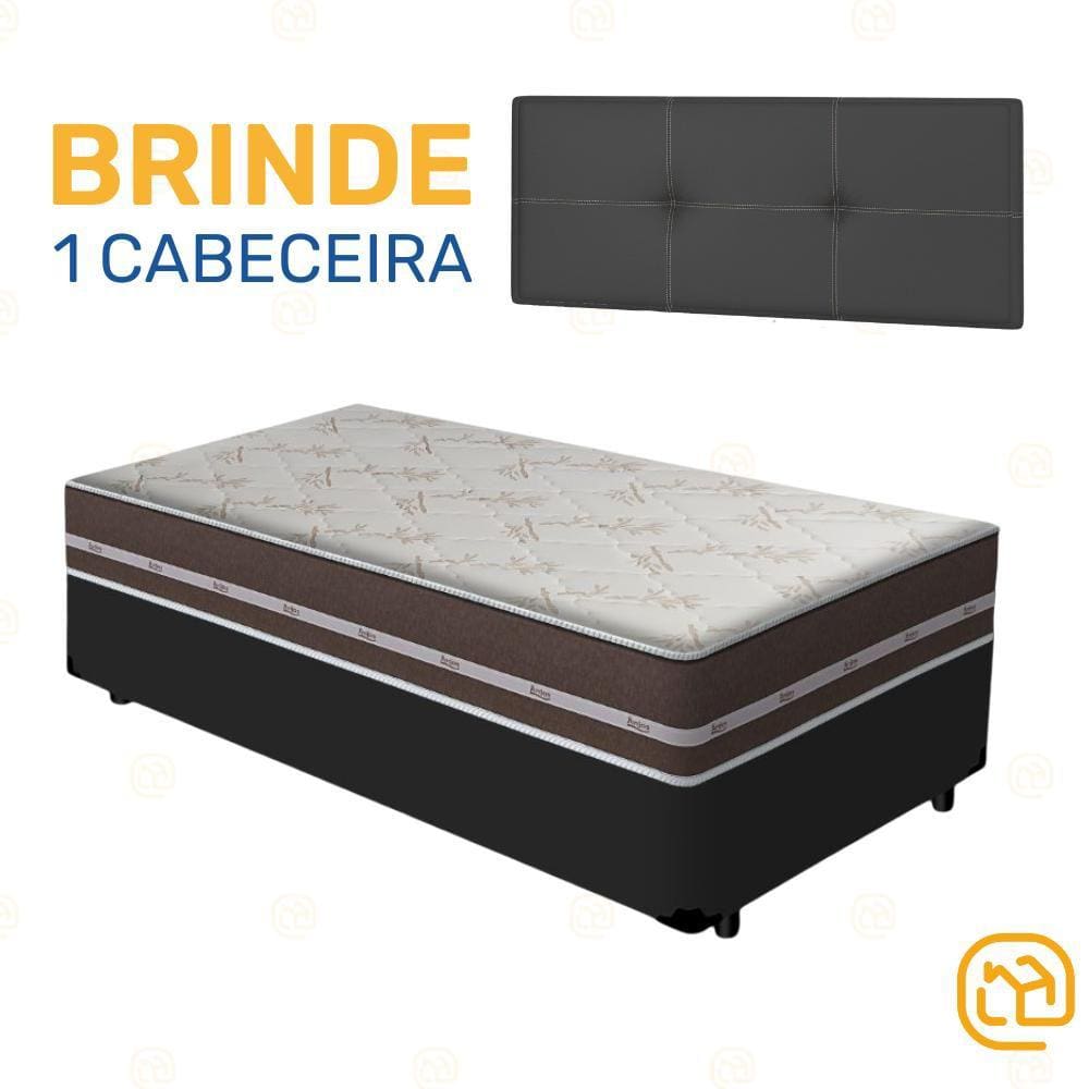 Cama Box + Cabeceira Painel Iris + Colchão de Solteiro Classic Superlastic 88cm