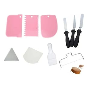 Kit 6 Espátulas Raspador Bolo + 3 Espátulas Inox + Nivelador