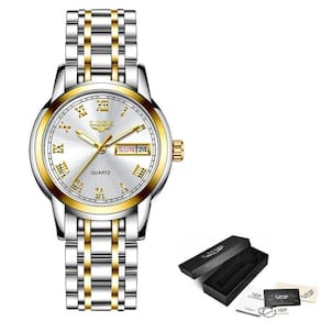 Relógio Feminino Lige 10007 à Prova D`água Ouro Branco