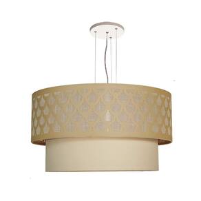 Luminária De Teto Pendente Trama Cúpula Dupla Cru 50X25