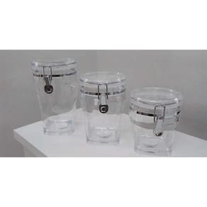 Conjunto 3 Potes de Acrílico Ultra Transparente com Vedação Hermética