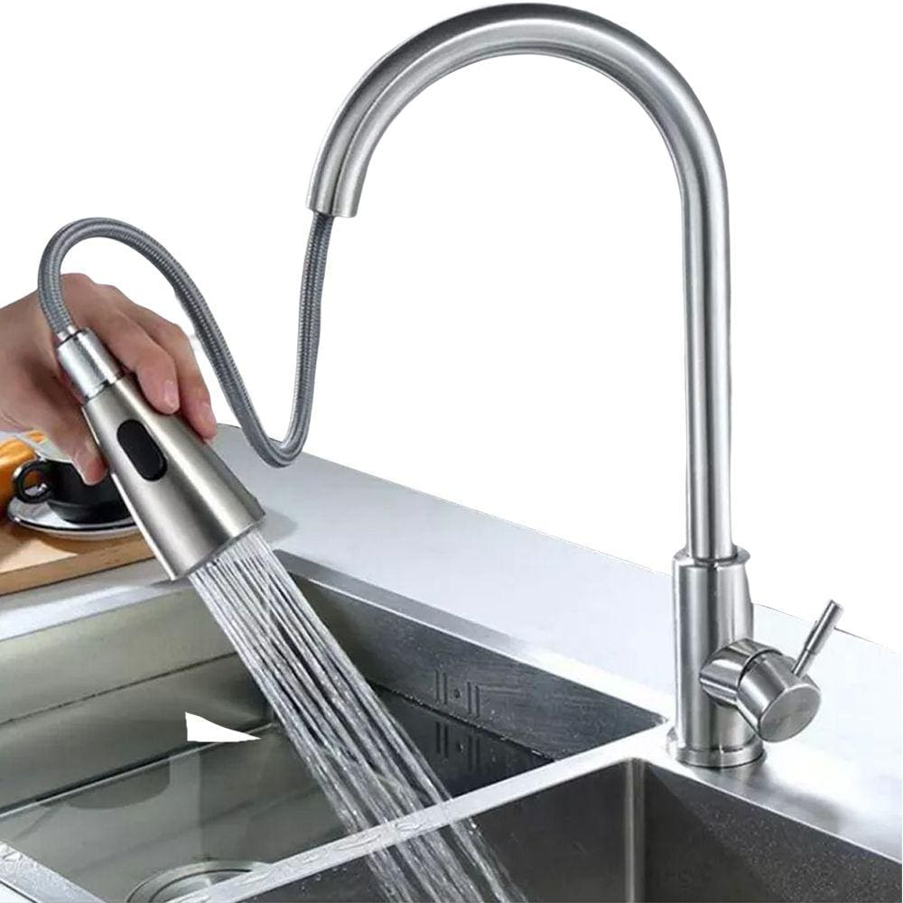 Torneira Gourmet Pull Down 360º Monocomando Misturador Agua Quente Bancada Cozinha + 2 Mangueiras