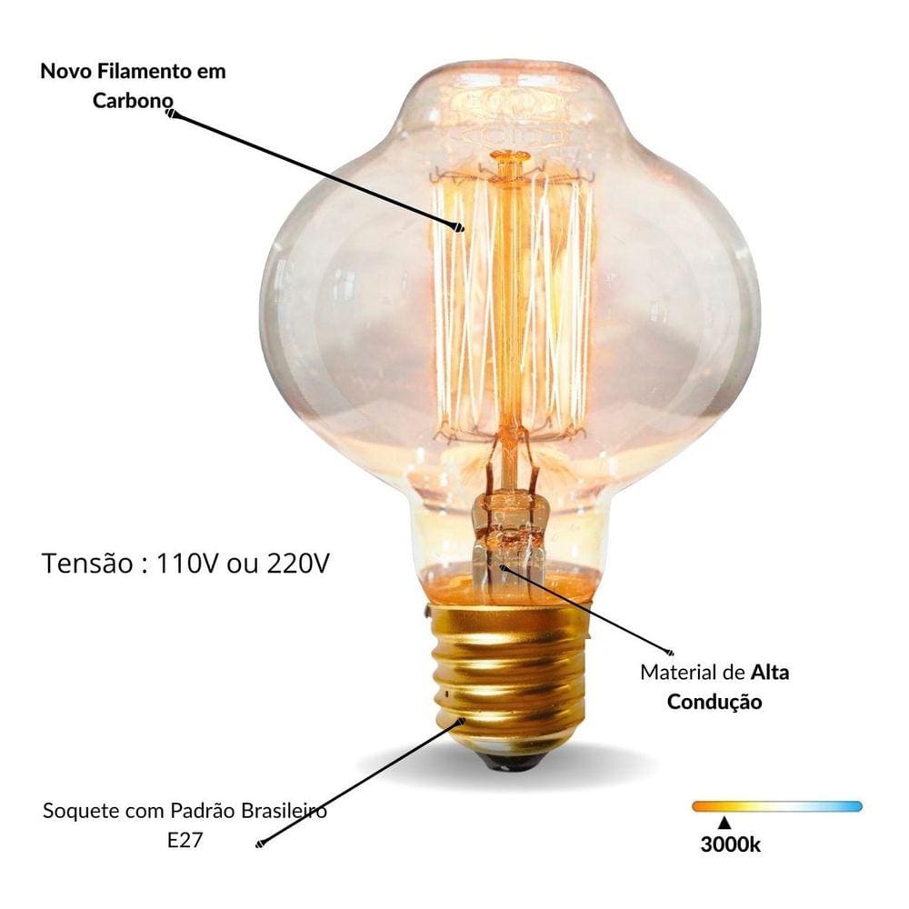 Lâmpada Filamento Carbono Retro Vintage Br85 110 Ou 220v
