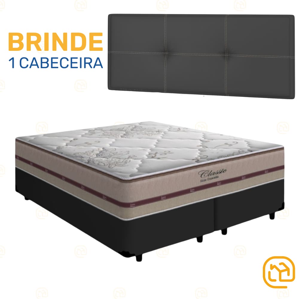 Cama Box + Cabeceira Painel Iris e Colchão Queen - Classic Molas Ensacadas 158cm