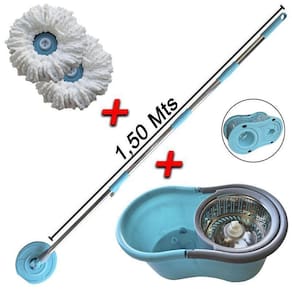Mop Giratório Cesto Inox Cabo 1,50 Mts Com Rodinhas 2 Refis