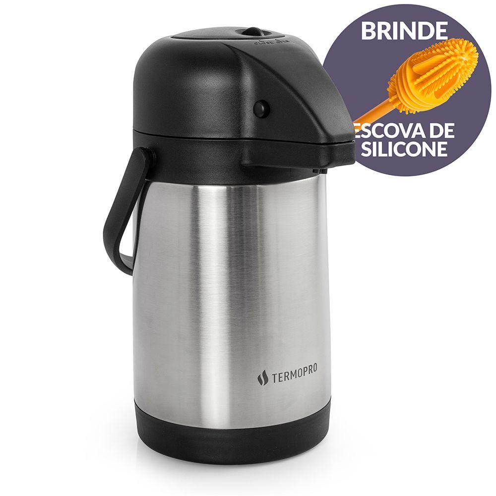 Garrafa Térmica Aço Inox Pressão 1,9L e Escova Limpeza Termopro