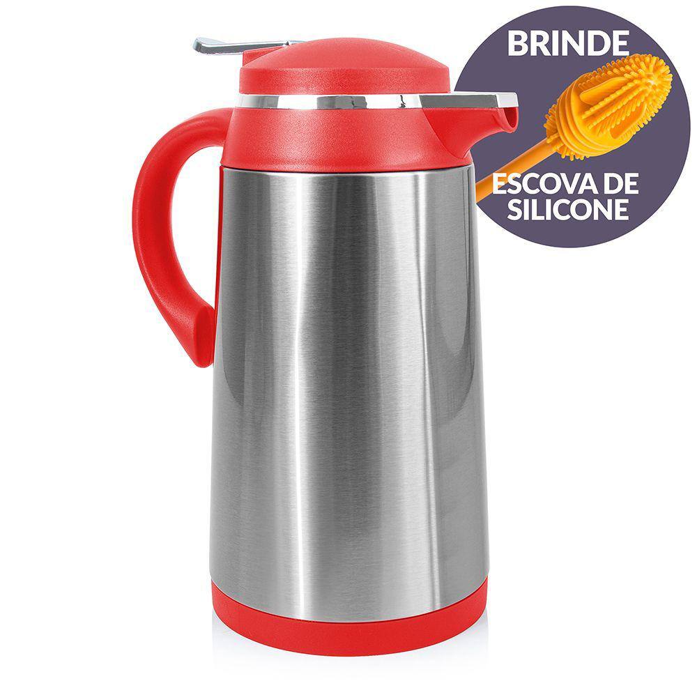 Garrafa Térmica Inox Camélia Vermelha 1L e Escova Limpeza Termopro