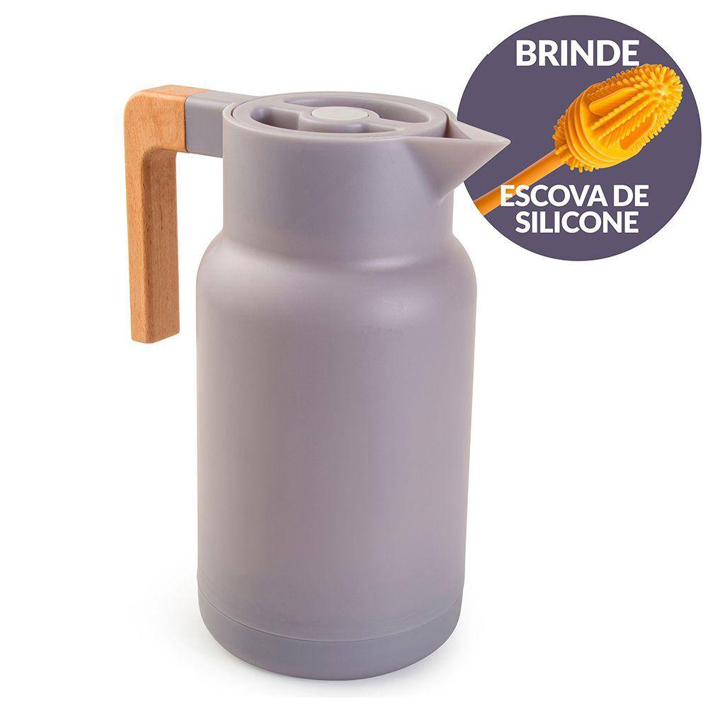 Garrafa Térmica Wood Fashion Cinza 1L e Escova Limpeza Termopro