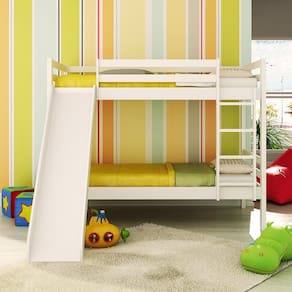 Beliche infantil Teen Play com Escorregador - Laqueado e Madeira Maciça - Branco Lavado -  Casatema