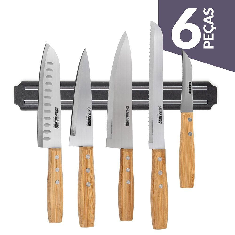 Jogo de Facas Churrasco com Barra Magnética Imã Gourmet Mix