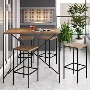 Conjunto Industrial Bancada com 4 Banquetas Quadra - Carvalho/Preto