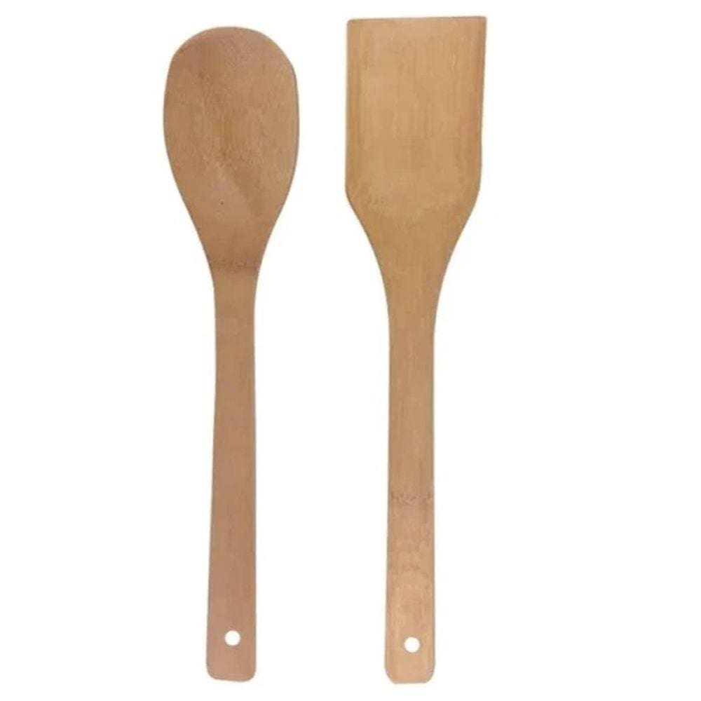 Jogo de Utensílios 2 Peças Bambu - Kit Espatula e Colher - Talheres para Uso Domestico - PANAMI