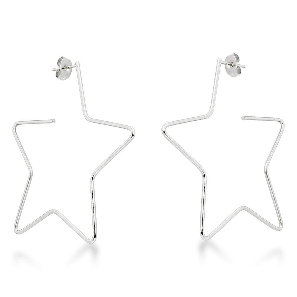 Brinco De Argola De Tarraxa Estrela Aço Inox Hipoalérgico