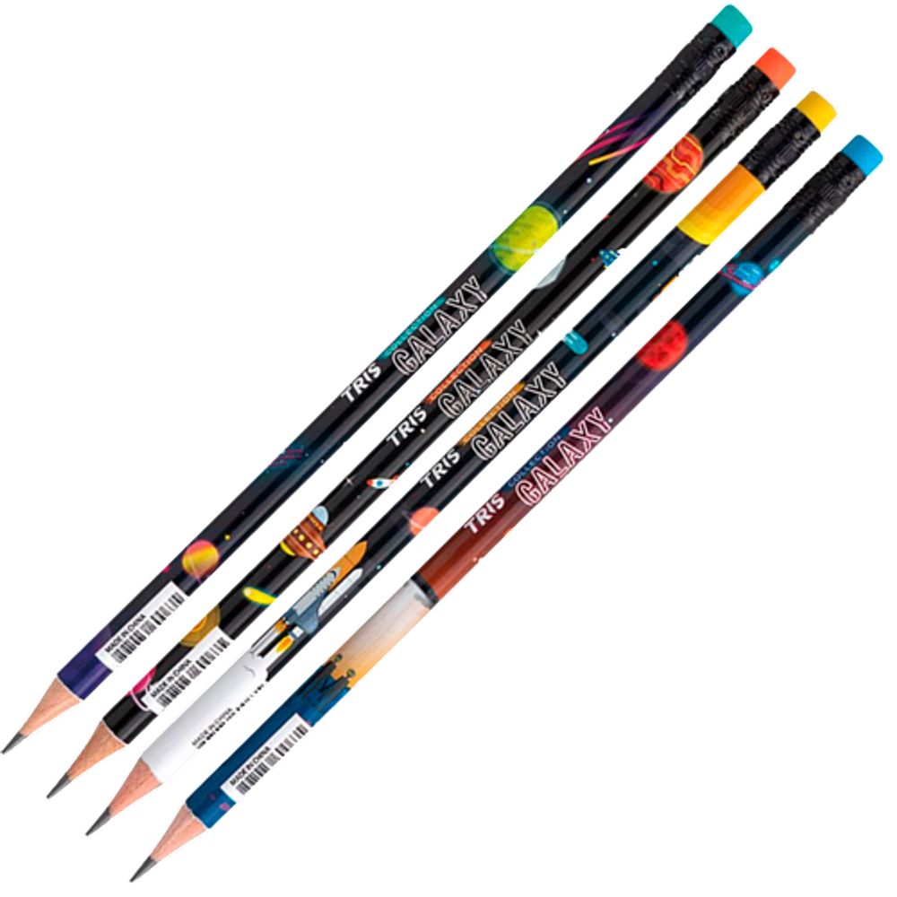 Lápis Preto HB borracha Tris Collection Galaxy 4 unidades