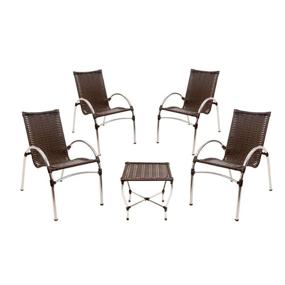 4 Cadeiras Giovana Com Mesa De Centro Em Alumínio Para Jardim, área, Piscina Trama  Tabaco