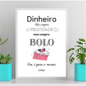 Quadro Decorativo Bolo Felicidade 24X18Cm - Com Vidro