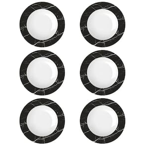 Jogo 6 Pratos Germer Fundos Preto e Branco 23cm Nero Porcelana com Estampa Mármore
