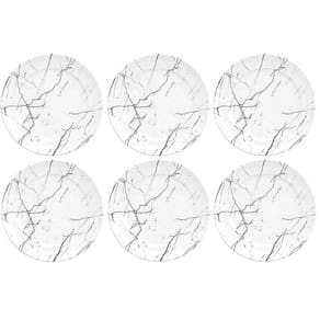 Jogo 6 Pratos de Sobremesa de Porcelana Germer Mármore Branco Raso Redondo 20,5cm