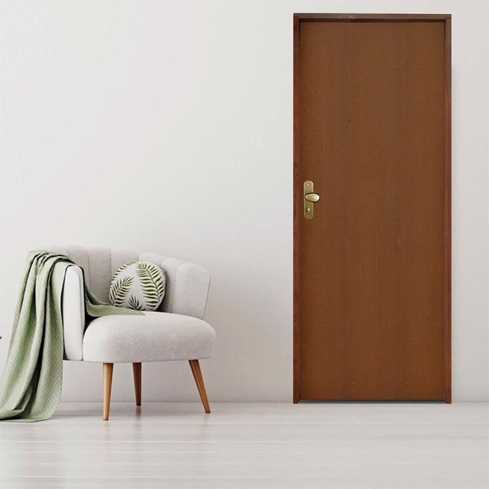 Kit Porta de Madeira 210x72cm Batente 9cm Fechadura Taco de Golf Banheiro Madeira Lisa Hale Esquadrias Imbuia