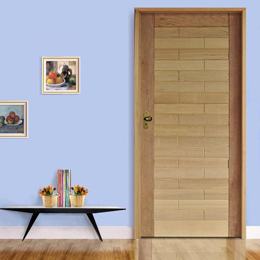 Kit Porta de Madeira 210x82cm Batente 14cm Fechadura Taco de Golf Externa Roma Hale Esquadrias Cedro