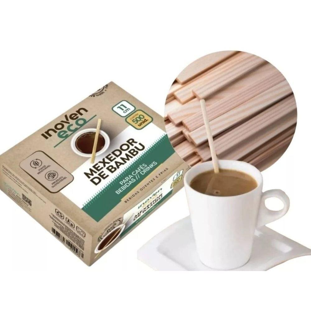 1000 Mexedor De Bambu Eco Para Café Sucos Drinks Inoven