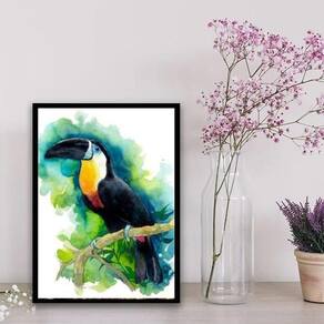 Quadro Decorativo Tucano Aquarela 33X24Cm - Com Vidro
