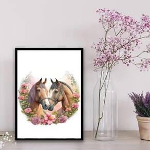 Quadro Decorativo Casal De Cavalos Aquarela 45X34Cm
