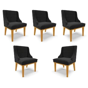 Kit 5 Cadeiras Decorativas Sala De Jantar Base Fixa De Madeira Firenze Suede Preto/castanho
