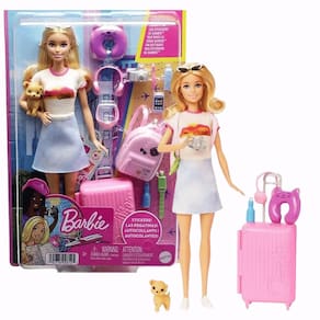 Boneca Barbie Viajante Malibu Com Acessórios e Cachorrinho