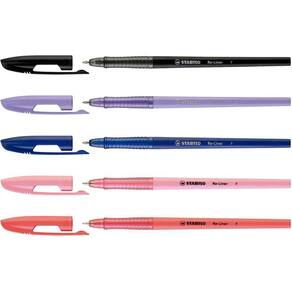 Kit 05 Canetas Stabilo RE-LINER 0.7mm Esferográfica Ponta Fina Agulha