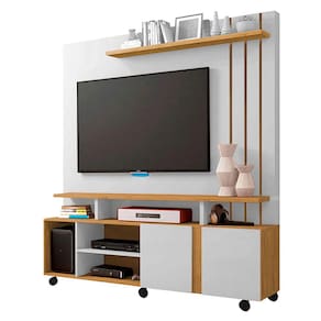 Estante Home Theater para TV 55 Polegadas 2 Portas Artibuladas Valência Permóbili Off White/Nature - 100% MDF