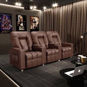 Poltrona Do Papai Reclinável 3 Lugares Sala De Cinema Pequim Manual Pu Marrom G23 - Gran Belo