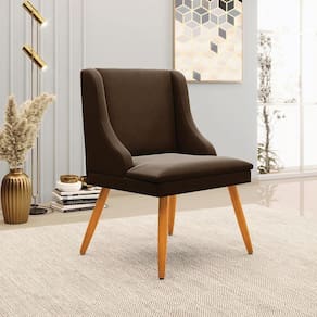 Cadeira Decorativa Sala De Jantar Pés Palito De Madeira Firenze Suede Marrom/natural G19 - Gran Belo
