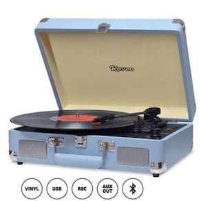 Vitrola Toca Discos Retrô Raveo Sonetto Chrome Ocean Cor Azul Turmalina USB Bluetooth Hi Fi