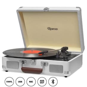 Vitrola Toca Discos Retrô Raveo Sonetto Chrome Sand Cor Areia USB Bluetooth Hi Fi