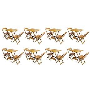 Kit 8 Jogos De Mesa Dobravel Com 2 Cadeiras De Madeira 70x70 Ideal Para Bar E Restaurante - Mel