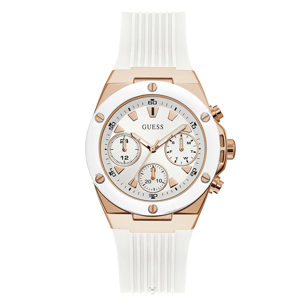 Relógio GUESS feminino branco rose borracha GW0030L3