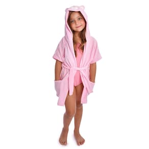 Roupão Infantil Manga Curta Atoalhado com Capuz Ursinho Rosa Everly