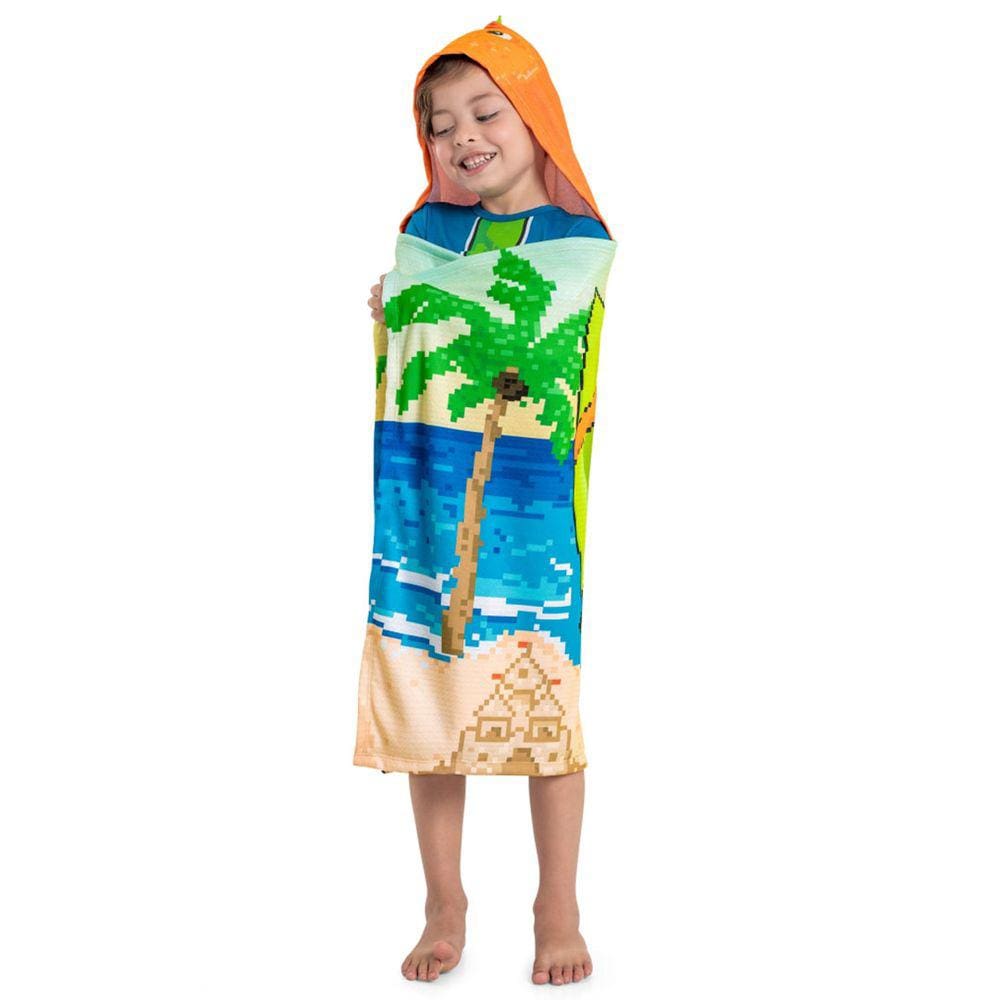 Toalha de Praia Infantil Capuz Dinossauro Laranja Quimby