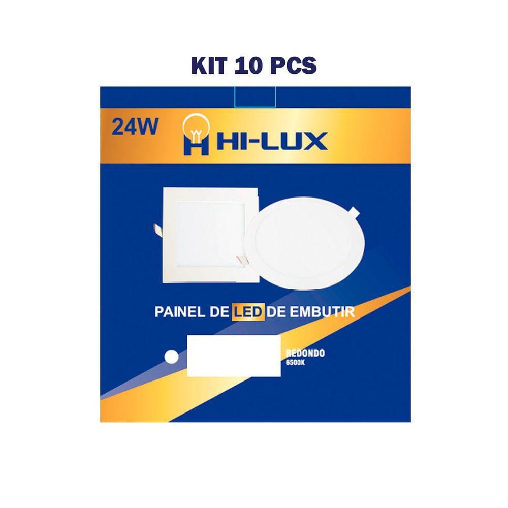 Kit 10 Paineis De Led Embutir Redondo 24W 6500K Branco Frio