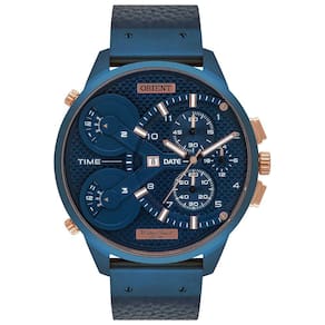 Relógio ORIENT masculino multi-time azul couro MASCT001 D2DX