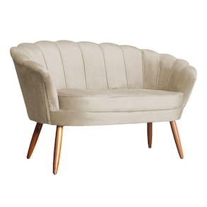 Namoradeira Decorativa Estofada Para Salão de Beleza Pétala Veludo Bege - LM DECOR
