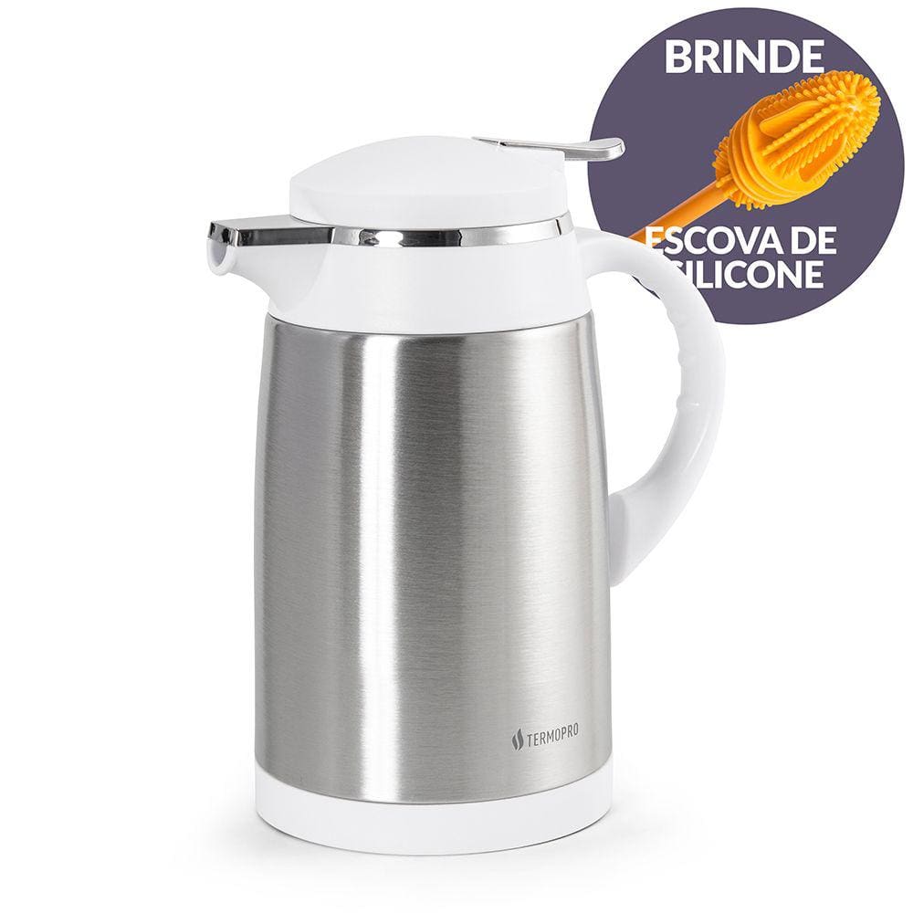 Garrafa Térmica Inox Camélia Branca 600Ml e Escova Limpeza Termopro
