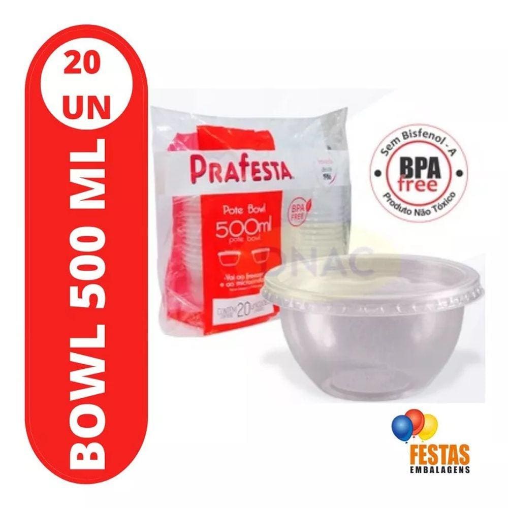 Pote Bowl 500 Ml Com Tampa Com 20 Unidades Prafesta
