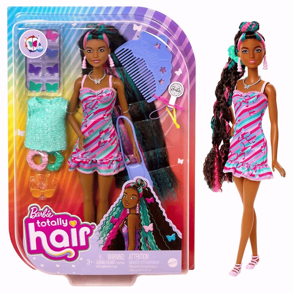 Boneca Barbie Morena Totally Hair Cabelo Colorido Mattel