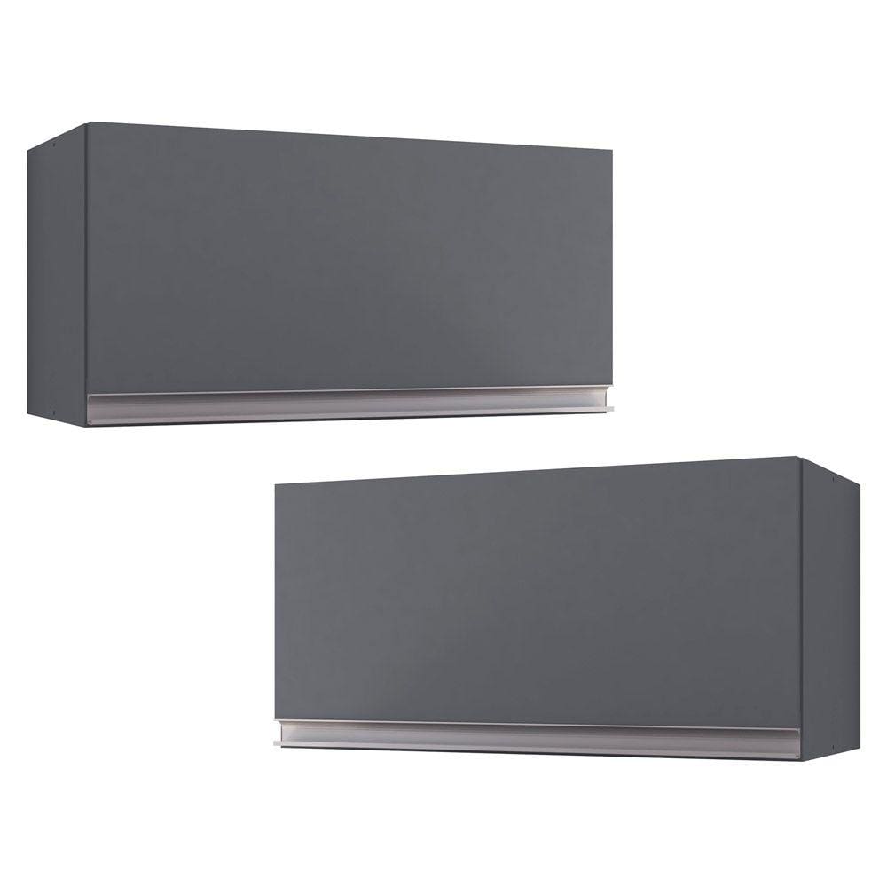 Kit 02 Armários Aéreo Geladeira Cozinha Andréia 60cm 01 Porta Cinza Escuro - Desk Design
