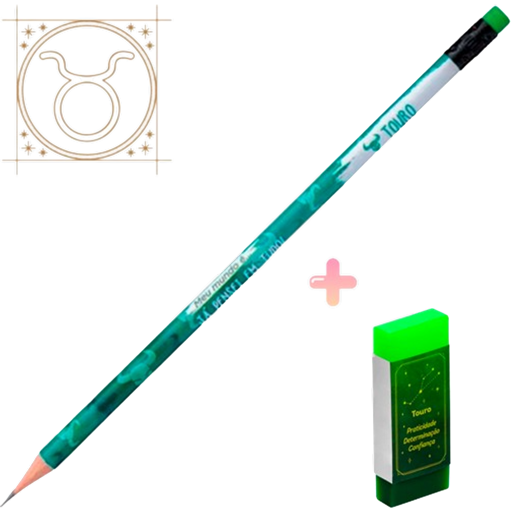 Kit de lápis preto grafite HB e Borracha Tris Signo Touro